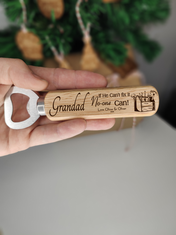 Personalised Bottle Opener for Grandad's who fix everything! Fathers Day gift Laser engraved with any name