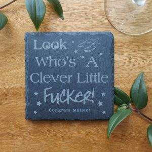 Personalised Funny Congratulations on Exam Results Laser Engraved Natural Slate Coaster, ideal gift for GCSE A-Level Degree graduation