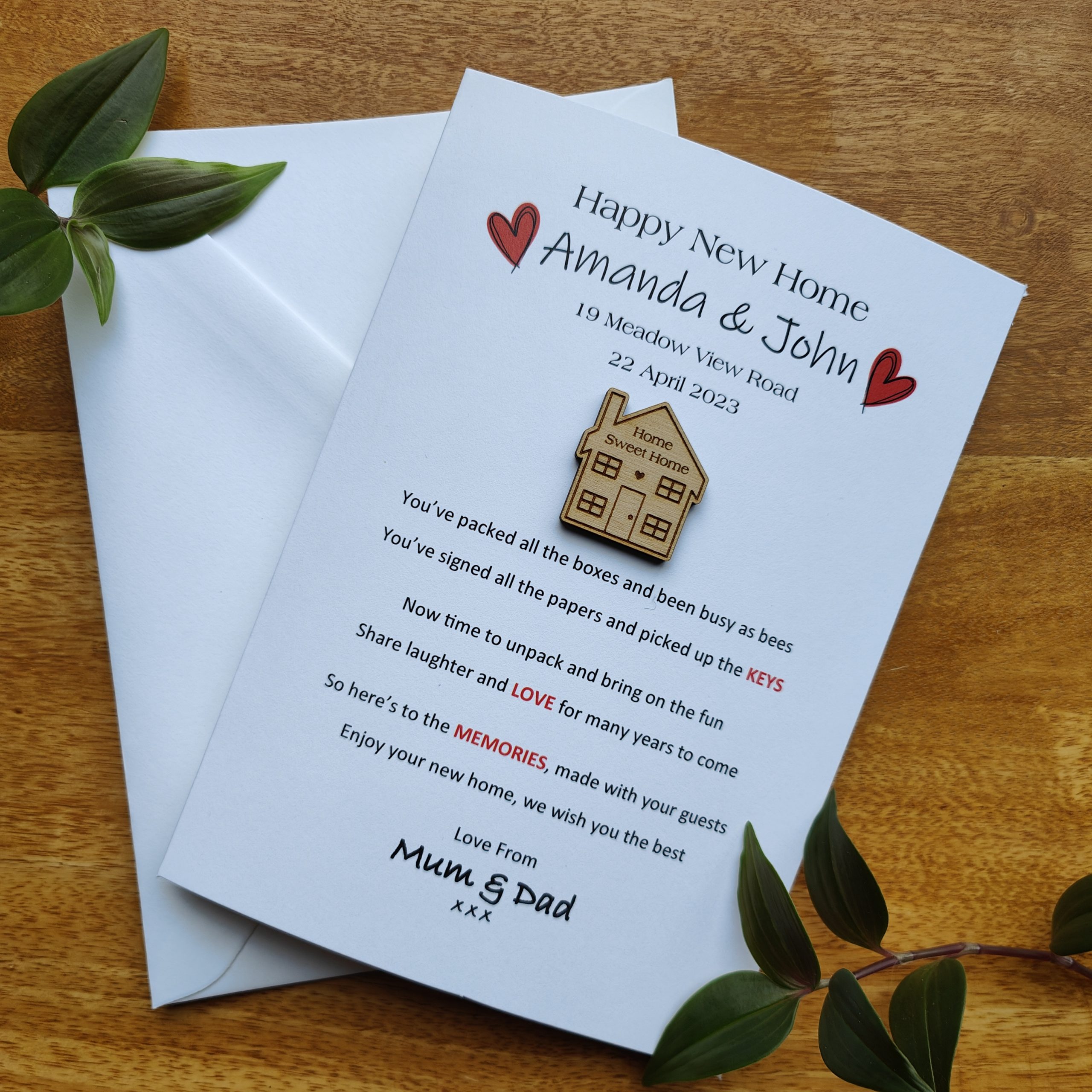 Personalised Congratulations on Your New Home Poem Gift Card with Cute House Pocket Keepsake for Housewarming friends and family