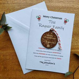 Personalised Family Christmas Card with Engraved Bauble – From Our House to Yours Festive Keepsake