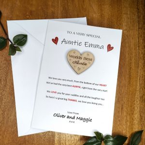 Personalised Auntie Uncle Birthday Card with Cute Heart Token for Her Him