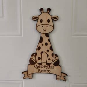 Personalised Bedroom Door Sign for children Cute Giraffe Wall Decor For Playrooms Bedrooms or Nursery