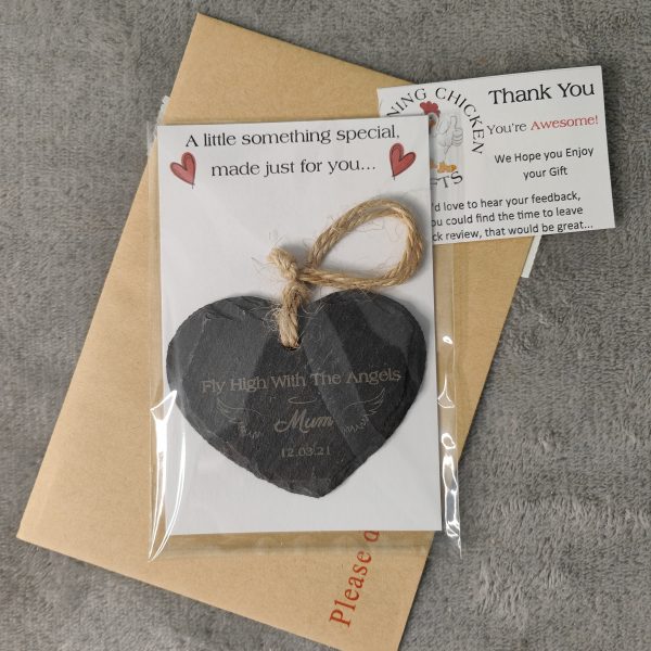 Personalised Memorial grave ornament loss of Mother Father Slate Hanging heart, Laser Engraved for lost loved ones, Friends and Relatives - Image 6