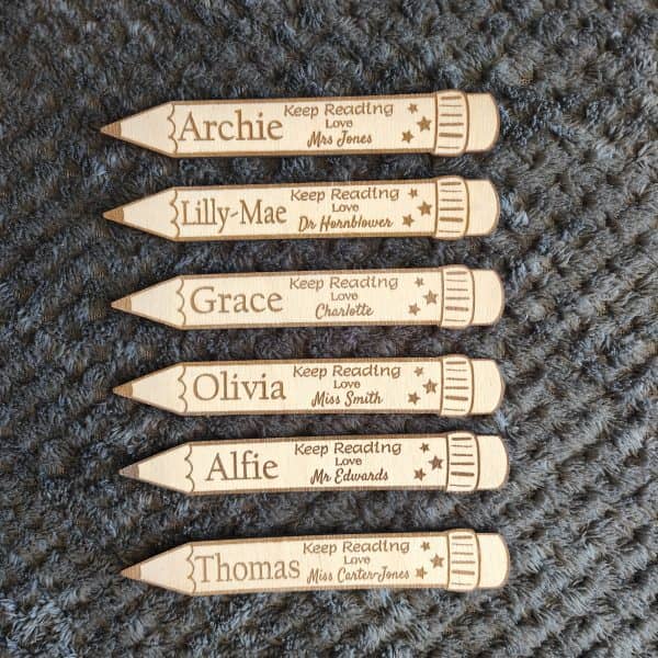 Personalised Gift From Teacher end of term for kids in Nursery or School Teacher Bookmark pencil design - Image 3