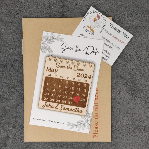 Personalised Save the Date Fridge Magnet Ready to Send Laser Engraved wooden Wedding invitation