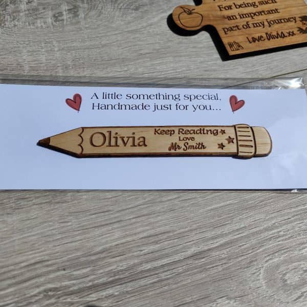 Personalised Gift From Teacher end of term for kids in Nursery or School Teacher Bookmark pencil design - Image 2