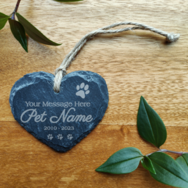 Personalised Pet loss Memorial Gift Slate Hanging heart Laser Engraved for lost loved Furry Friends and other animals Cat memorial dog loss - Image 4