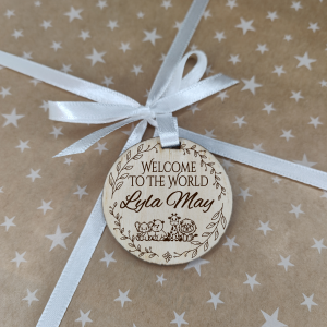 Personalised New Baby Gift Tag Label Welcome to the World Gift Baby boy or Baby Girl