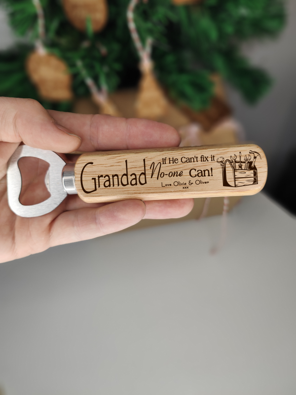 Personalised Bottle Opener for Grandad's who fix everything! Fathers Day gift Laser engraved with any name - Image 2