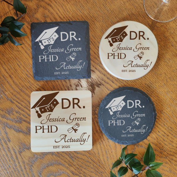 Personalised PHD Student Congratulations on Exam Results Laser Engraved Natural Slate Coaster, ideal gift for Doctor graduates - Image 3