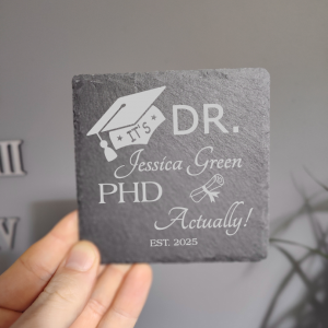 Personalised PHD Student Congratulations on Exam Results Laser Engraved Natural Slate Coaster, ideal gift for Doctor graduates
