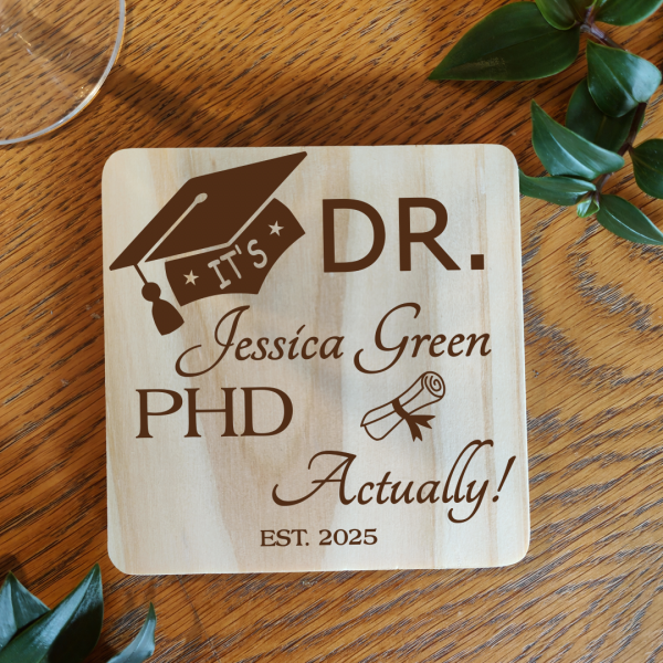 Personalised PHD Student Congratulations on Exam Results Laser Engraved Natural Slate Coaster, ideal gift for Doctor graduates - Image 10
