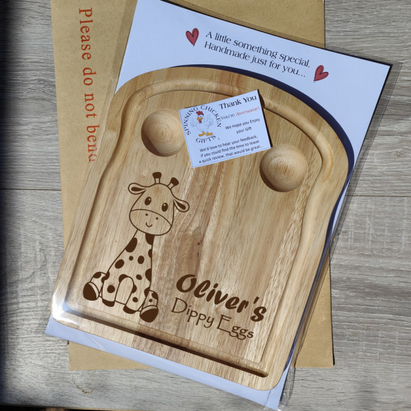 Personalised Wooden Egg Board – Custom Giraffe Dippy Egg Holder for Kids – Breakfast Gift with Name - Image 5