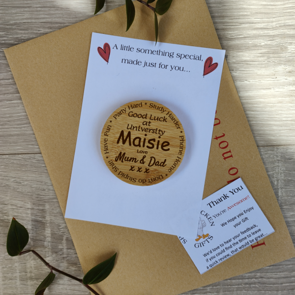 Personalised Good Luck Uni Gift – Engraved Wooden Bottle Opener & Fridge Magnet – Cheeky Keepsake for Student Leaving Home - Image 3