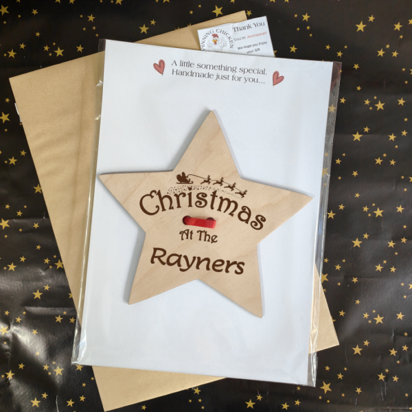 Personalised Christmas Tree Star Topper – Engraved Wooden Ornament – Family Name Holiday Decoration – Xmas Keepsake Gift - Image 4