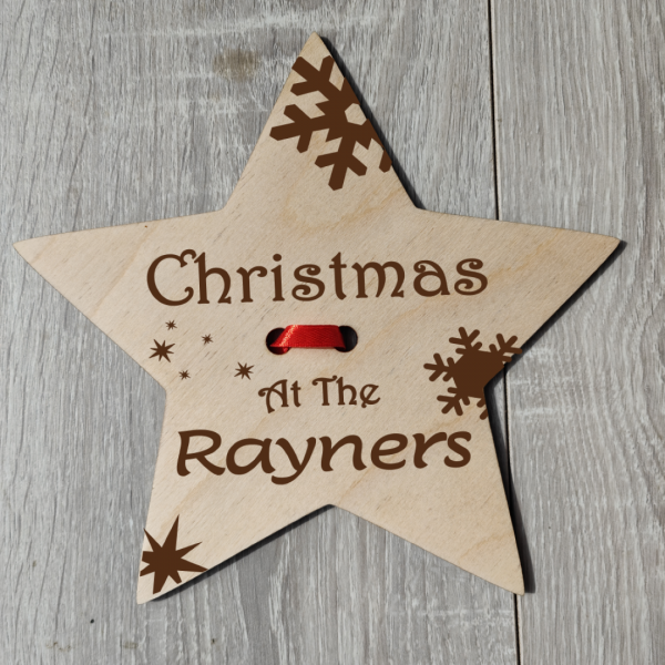 Personalised Christmas Tree Star Topper – Engraved Wooden Ornament – Family Name Holiday Decoration – Xmas Keepsake Gift - Image 7