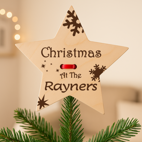 Personalised Christmas Tree Star Topper – Engraved Wooden Ornament – Family Name Holiday Decoration – Xmas Keepsake Gift - Image 6