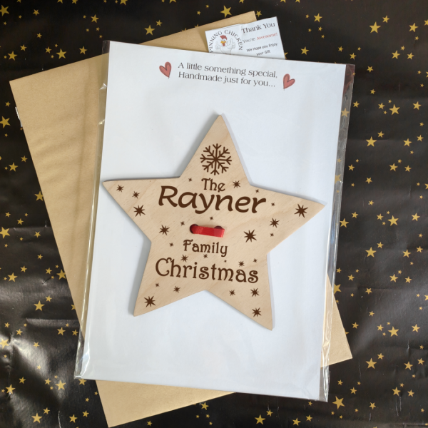 Personalised Christmas Tree Star Topper – Engraved Wooden Ornament – Family Name Holiday Decoration – Xmas Keepsake Gift - Image 11