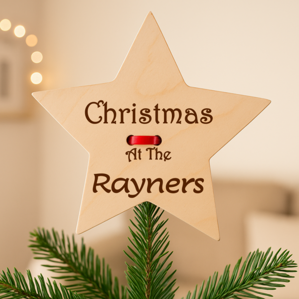 Personalised Christmas Tree Star Topper – Engraved Wooden Ornament – Family Name Holiday Decoration – Xmas Keepsake Gift - Image 12