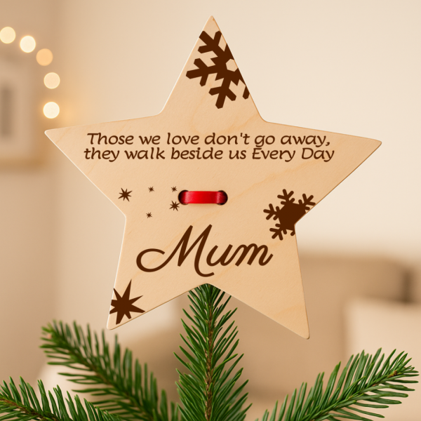 Personalised Christmas Tree Star Topper – Engraved Wooden Ornament – Family Name Holiday Decoration – Xmas Keepsake Gift - Image 15