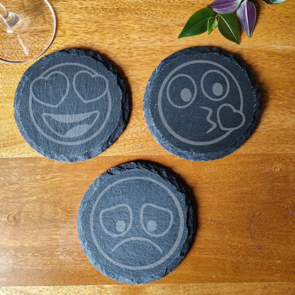 Emoji Laser Engraved Slate Coaster: Coffee Drink Lover Gift