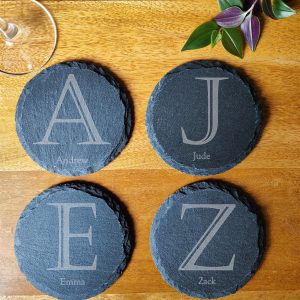 Personalised Initial Slate Coaster: Laser Engraved Drink Coaster