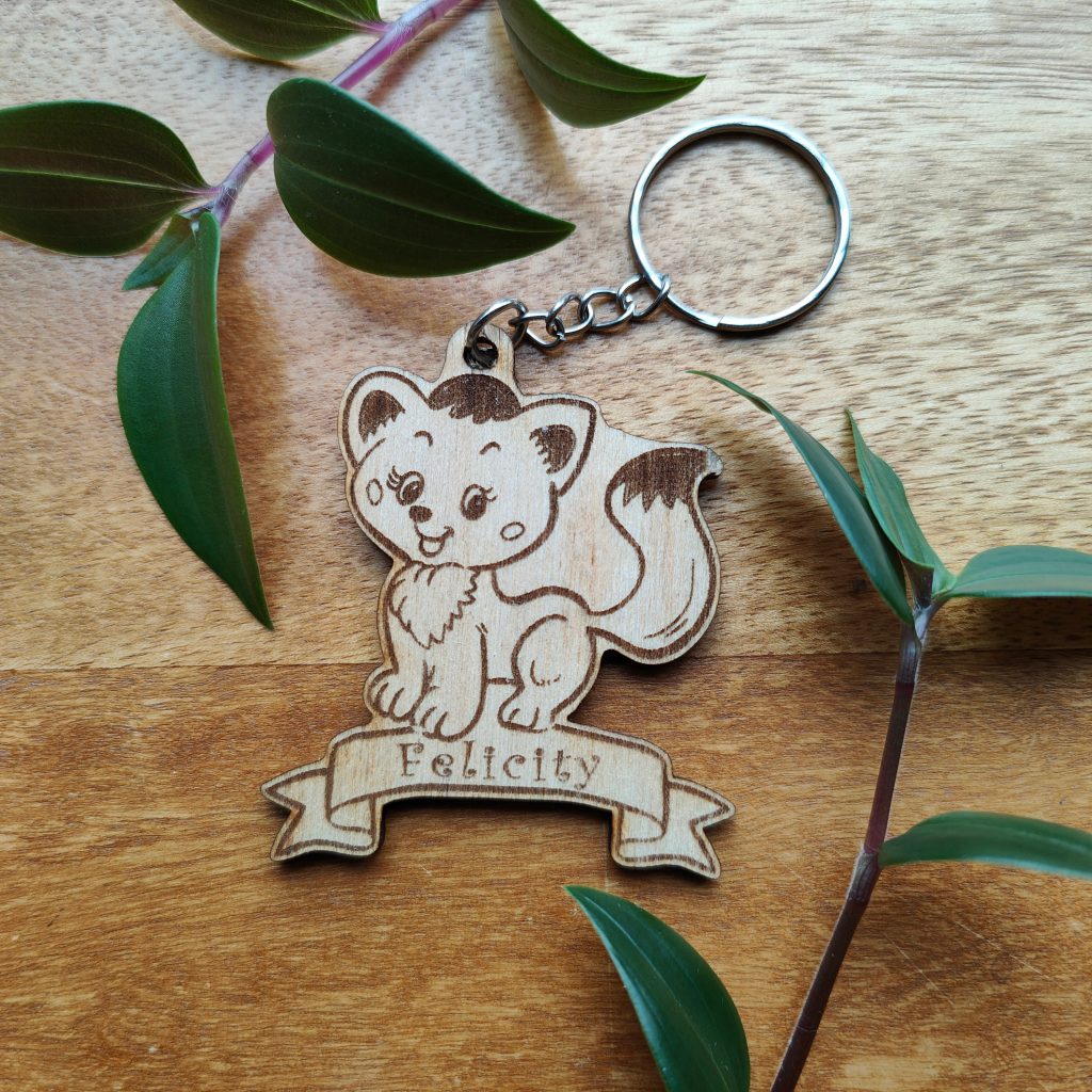 Personalised Fox Keyring: Engraved Wooden Animal Bag Tag