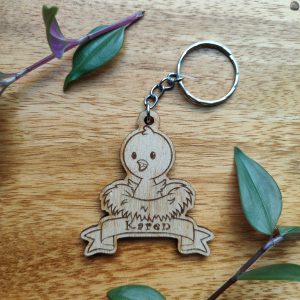 Personalised Chick Keyring: Laser Engraved Wooden Animal Bag Tag