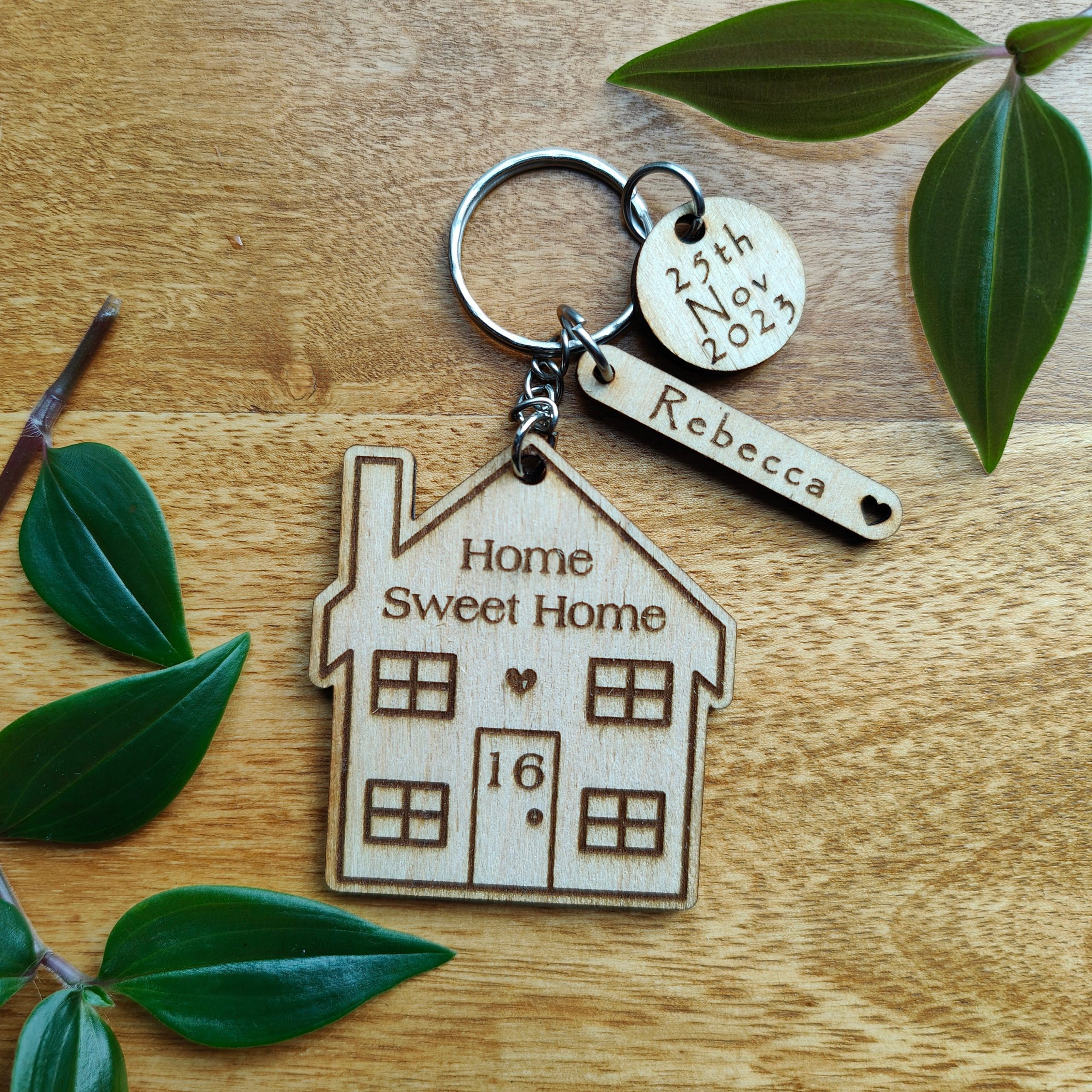 Personalised New Home Keyring, Laser Engraved Wooden Housewarming Gift - Image 3