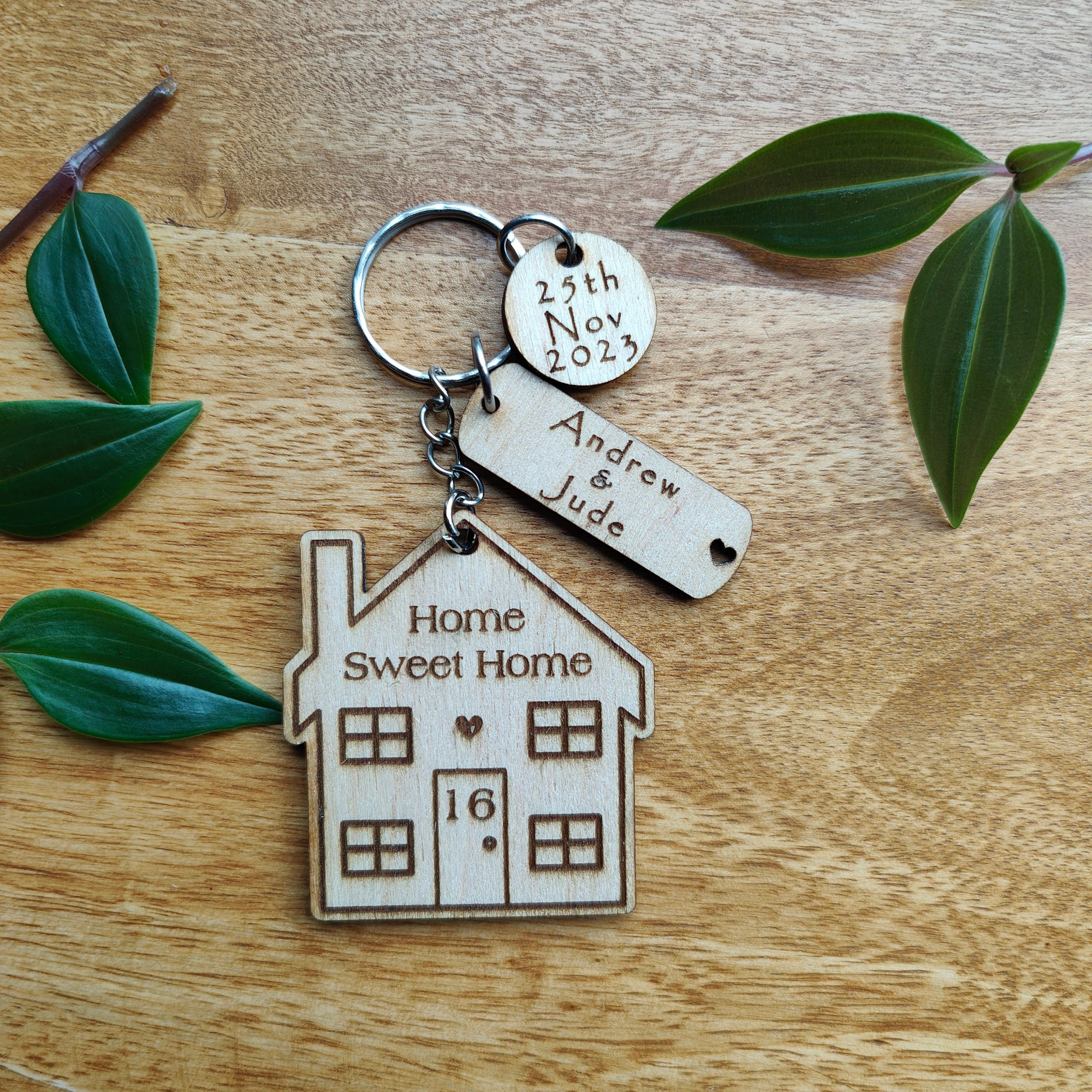 Personalised New Home Keyring, Laser Engraved Wooden Housewarming Gift - Image 2
