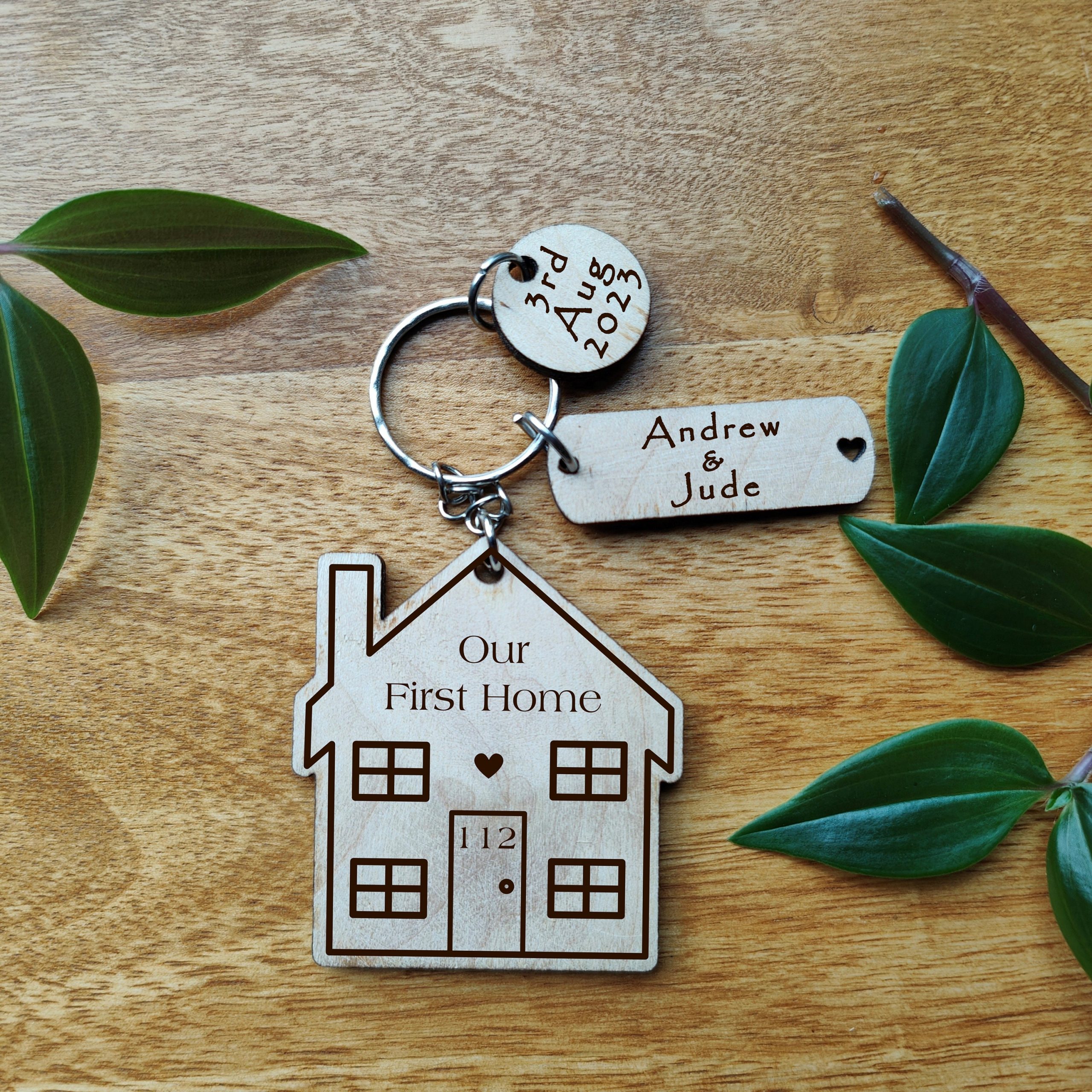 Personalised New Home Keyring, Laser Engraved Wooden Housewarming Gift - Image 4
