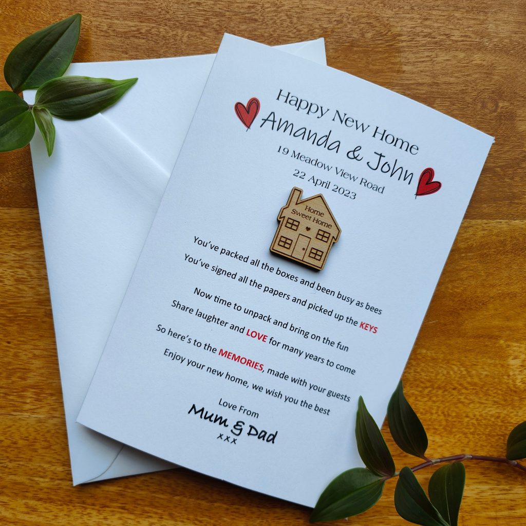 Personalised New Home Poem Gift Card with House Keepsake