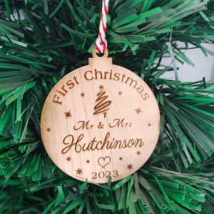Personalised First Christmas Ornament: Engraved Mr & Mrs Bauble