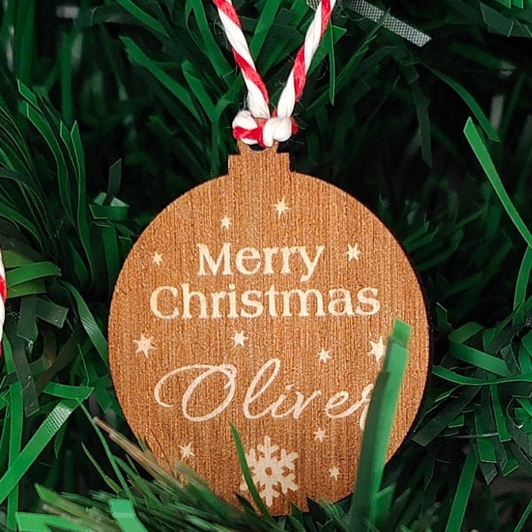 Personalised from our House to Yours Christmas Card with Xmas Bauble in tree