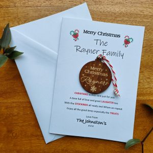 Personalised Family Christmas Card with Engraved Bauble – From Our House to Yours Festive Keepsake