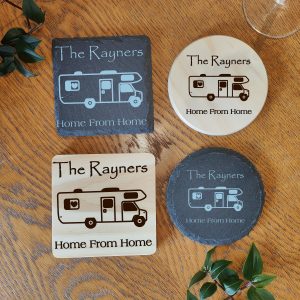 Personalised  Motorhome Coaster: Laser Engraved Wood or Slate Gift