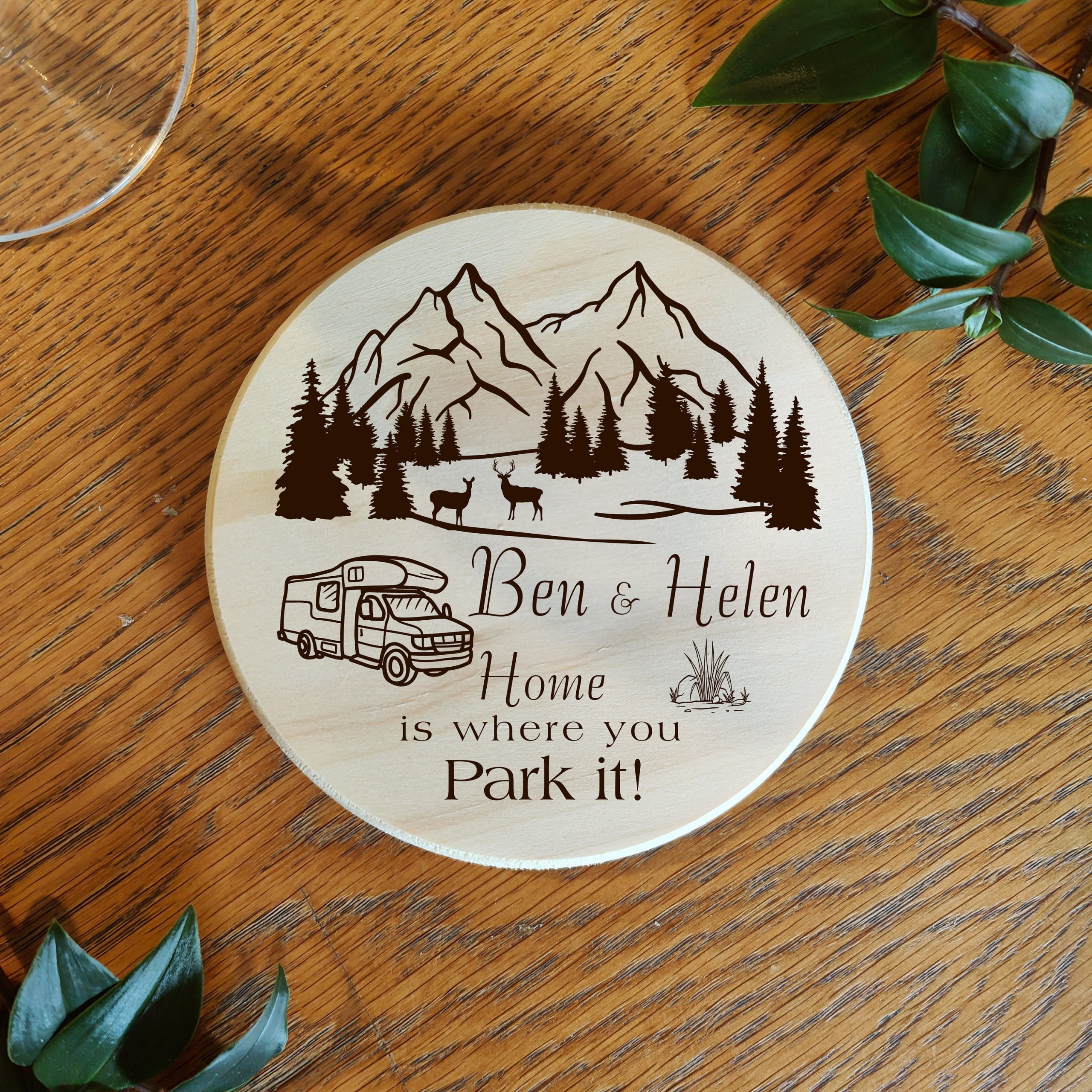 Personalised Motorhome Coaster: Laser Engraved Wood or Slate Gift - Image 3
