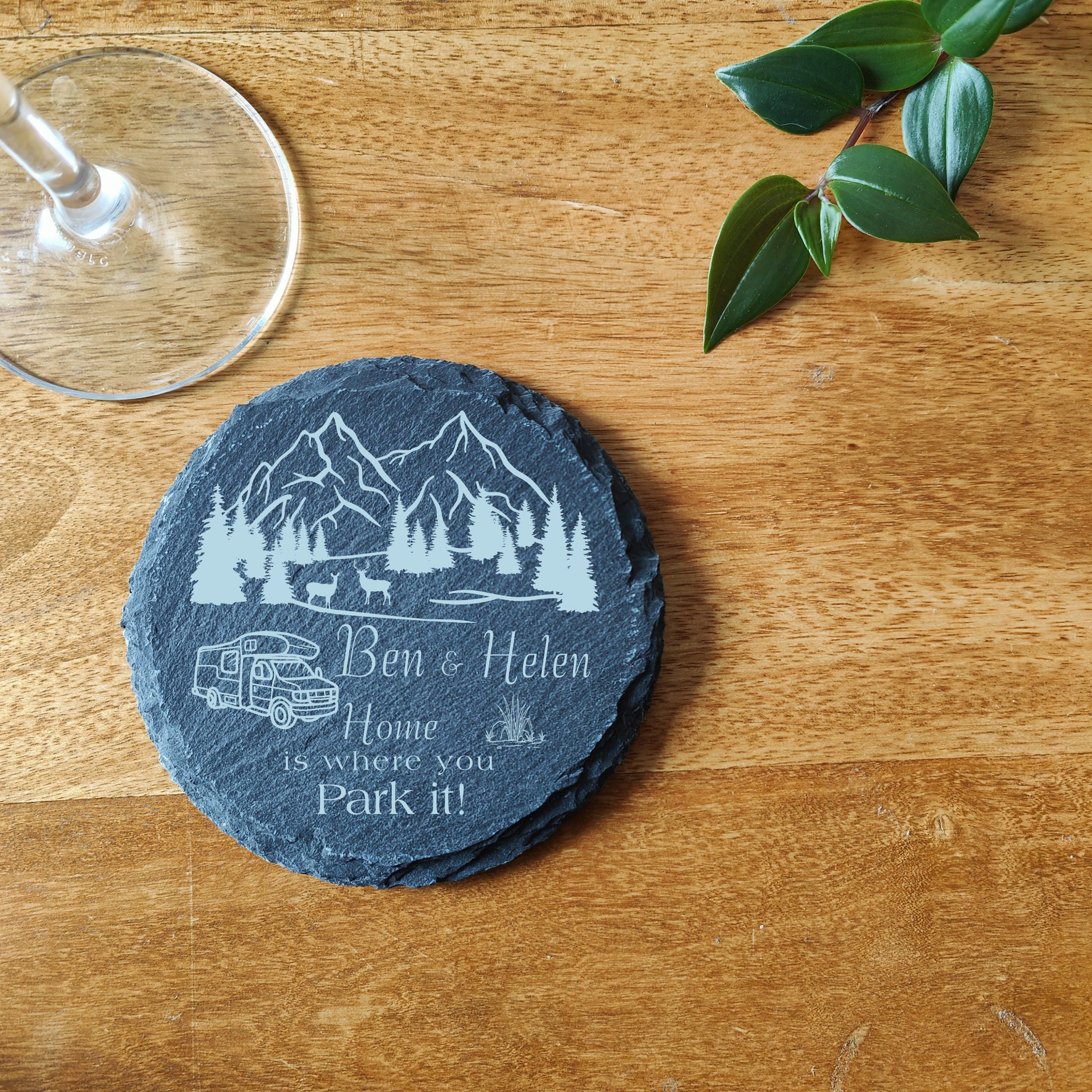 Personalised Motorhome Coaster: Laser Engraved Wood or Slate Gift - Image 4