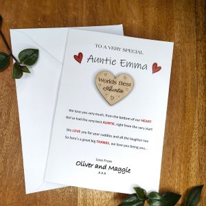 Personalised Aunt or Uncle Birthday Card with Heart Token