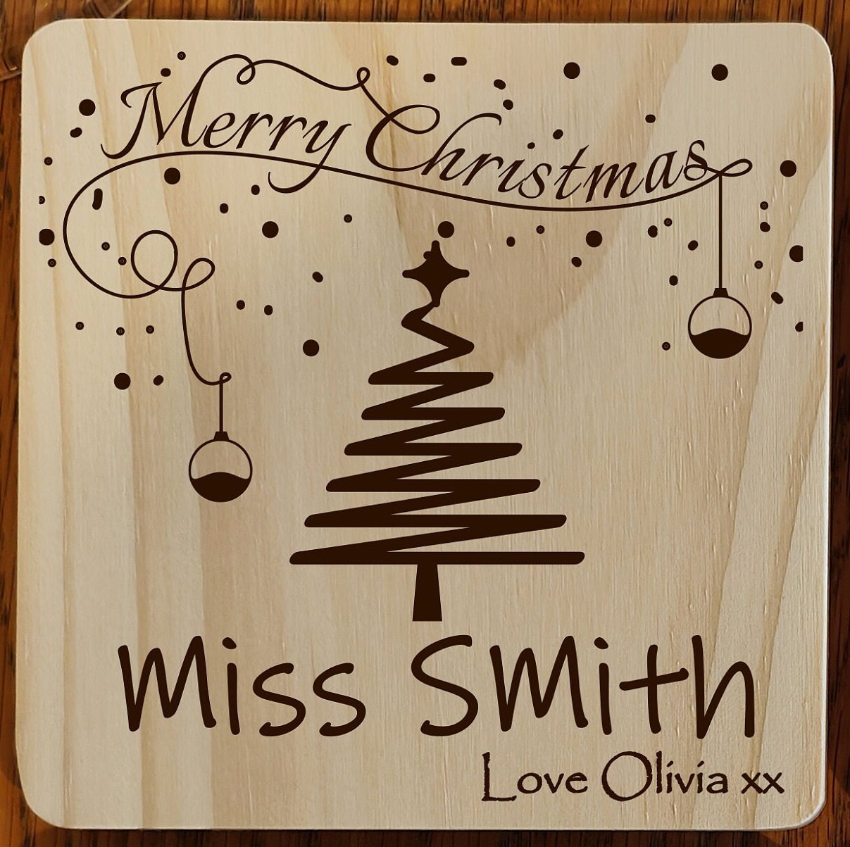 Personalised Christmas Coaster: Laser Engraved Wood or Slate Gift - Image 4