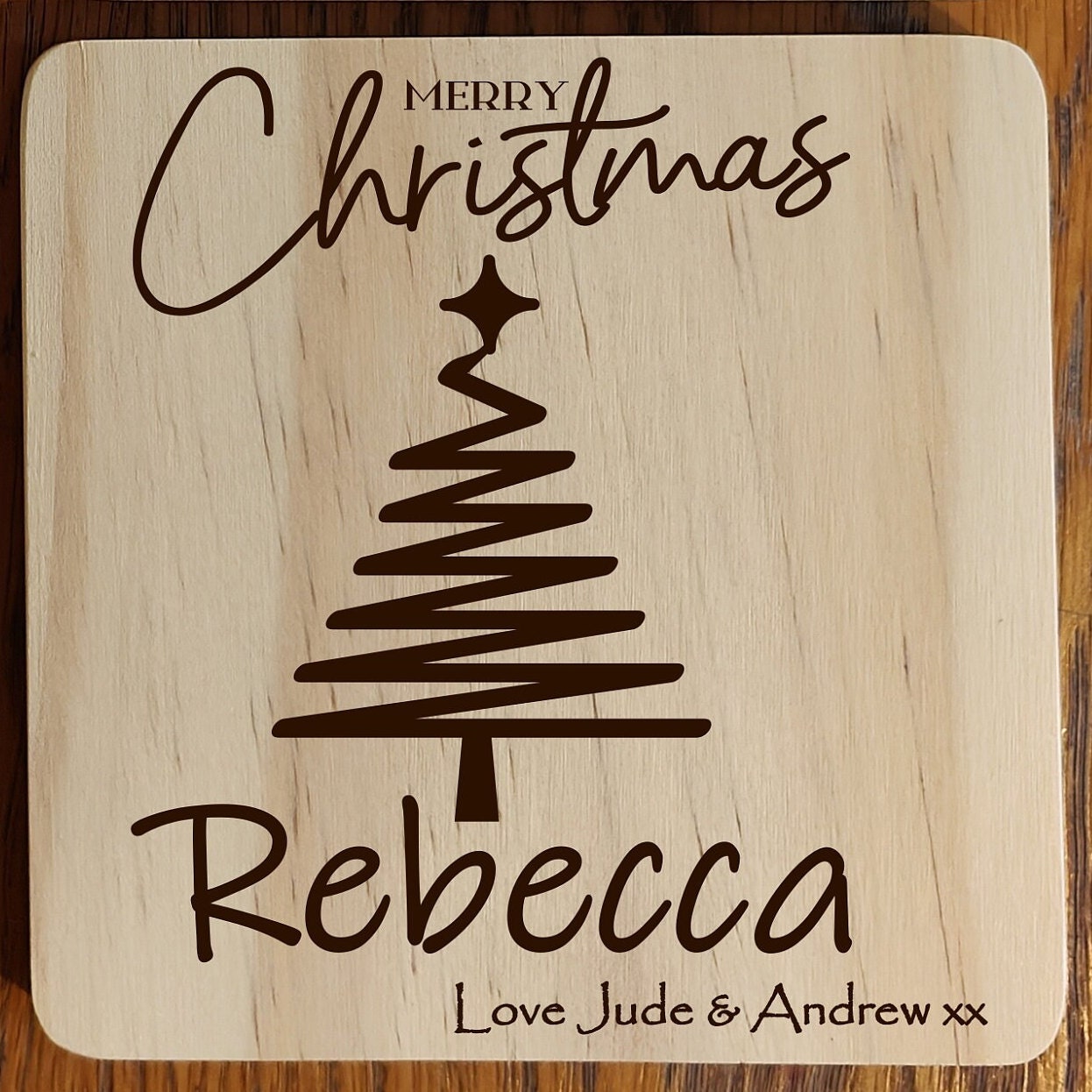 Personalised Christmas Coaster: Laser Engraved Wood or Slate Gift - Image 5