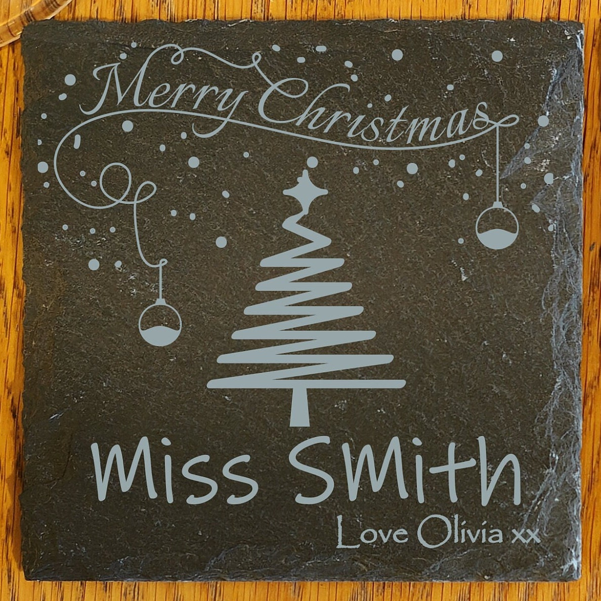 Personalised Christmas Coaster: Laser Engraved Wood or Slate Gift - Image 3