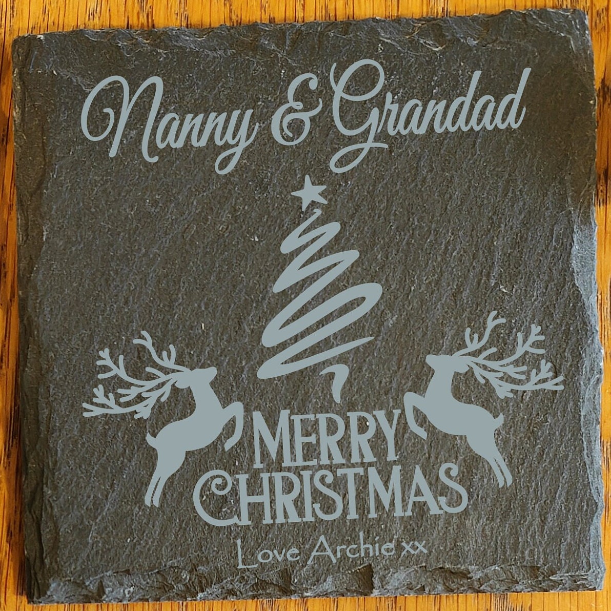 Personalised Christmas Coaster: Laser Engraved Wood or Slate Gift - Image 7