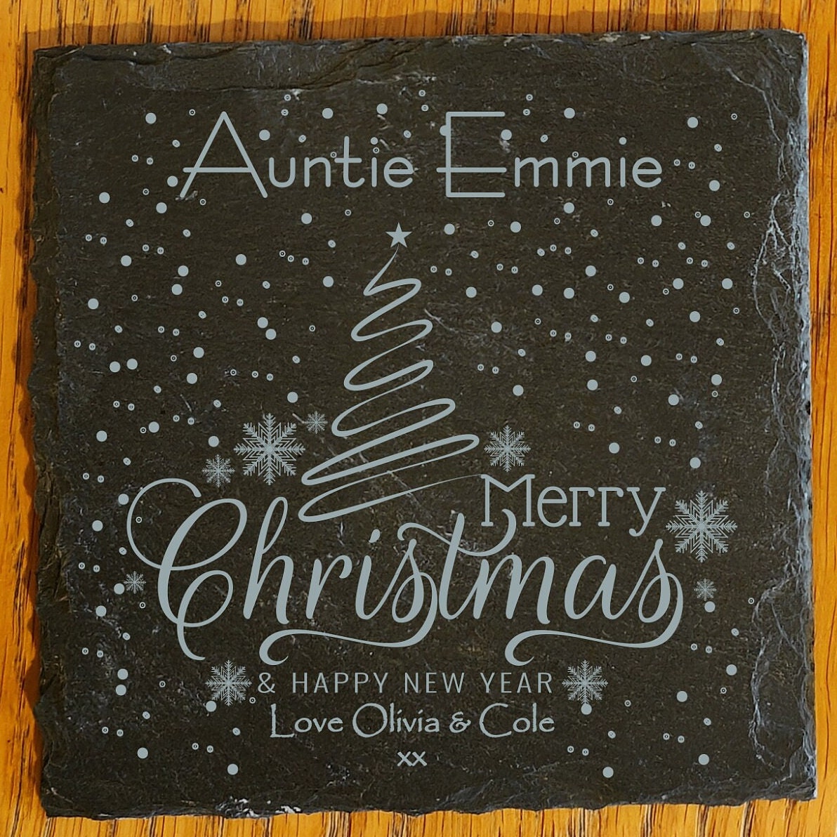 Personalised Christmas Coaster: Laser Engraved Wood or Slate Gift - Image 8