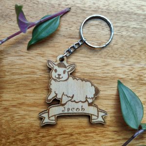 Personalised Sheep Keyring: Laser Engraved Wooden Animal Bag Tag
