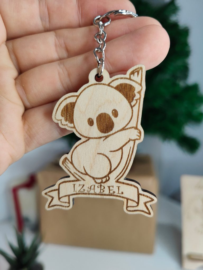 Personalised Koala Keyring: Laser Engraved Wooden Bag Tag