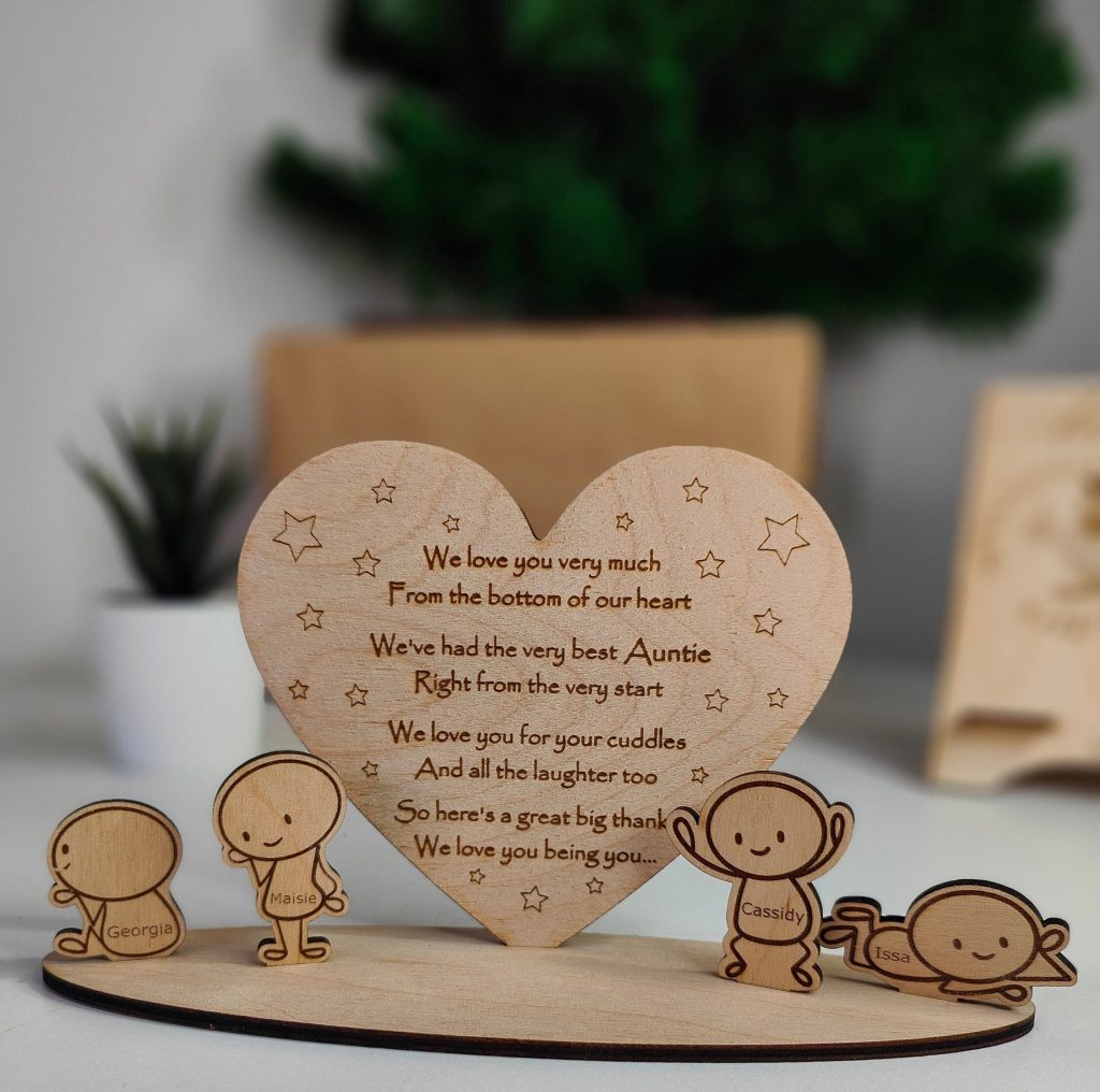 Personalised Gift For Auntie & Uncle Heart plaque 3D Mantelpiece Scene From Niece Nephew Ideal way to say Thank you
