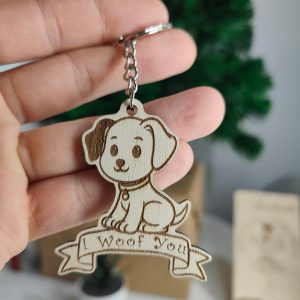 Personalised Puppy Dog Keychain: Laser Engraved Wooden Animal Tag