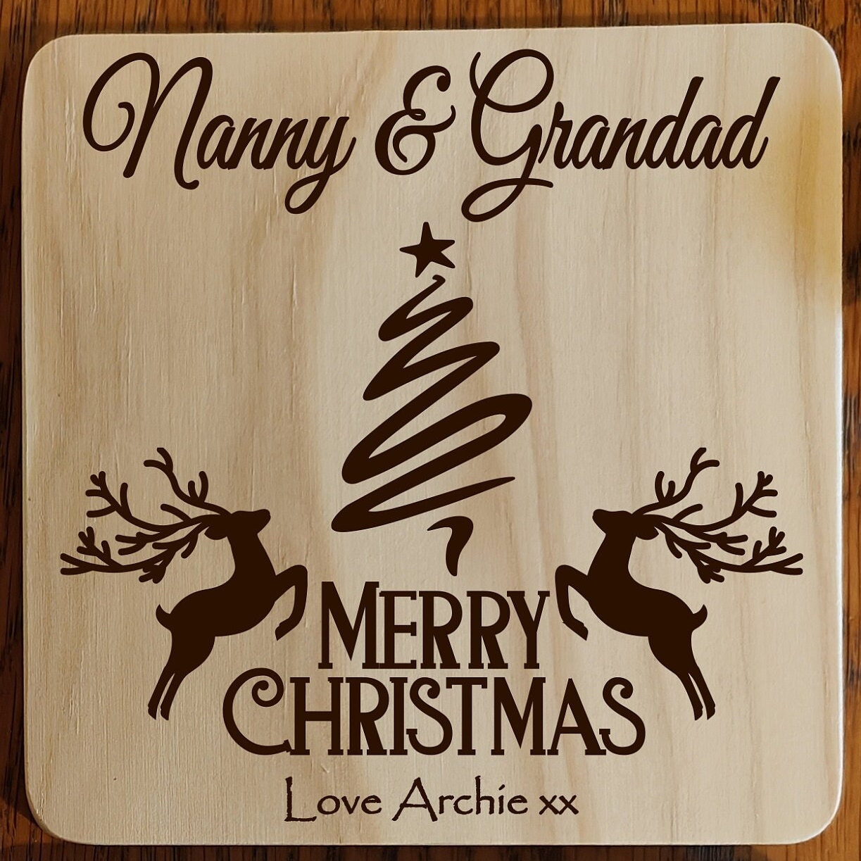 Personalised Christmas Coaster: Laser Engraved Wood or Slate Gift - Image 2