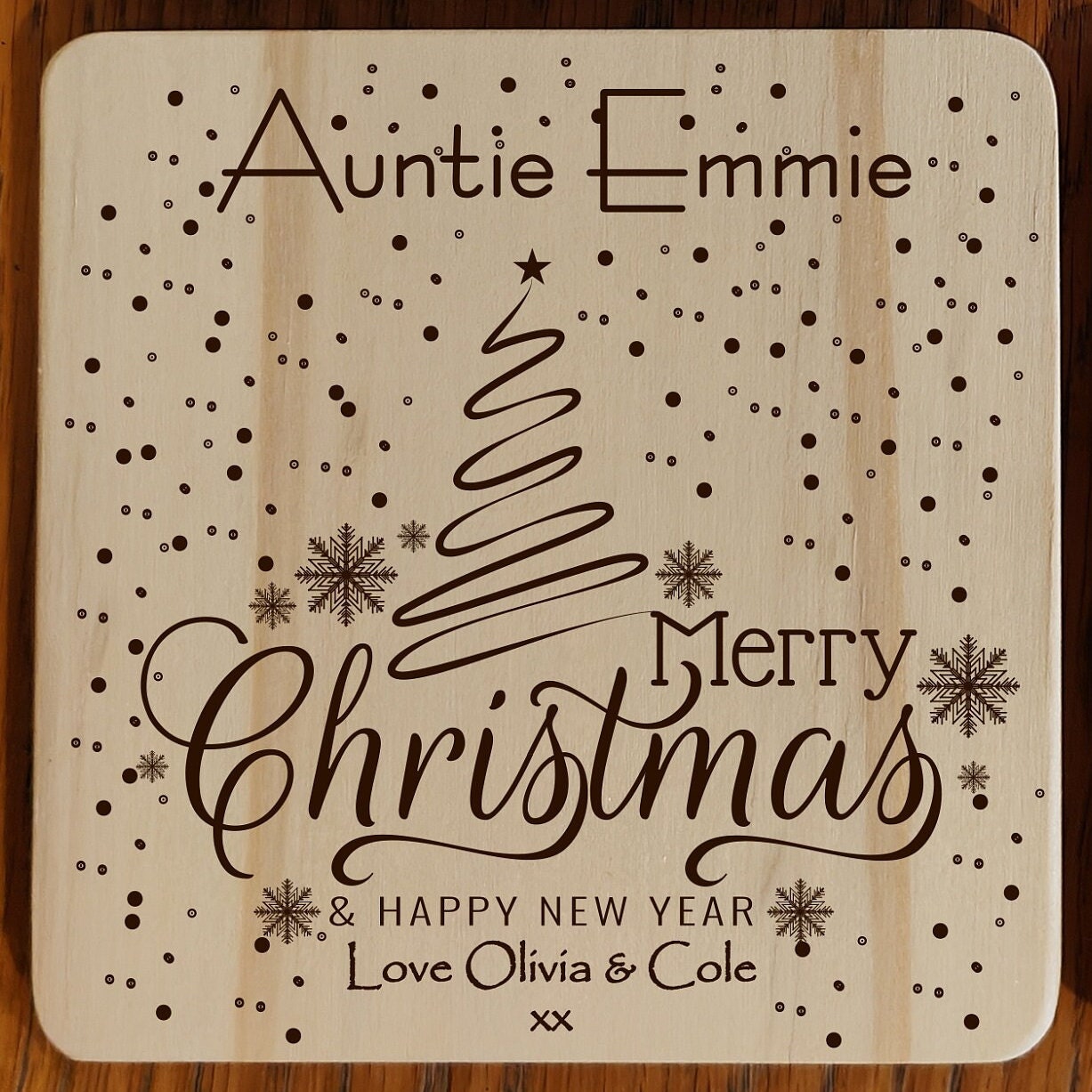 Personalised Christmas Coaster: Laser Engraved Wood or Slate Gift - Image 6